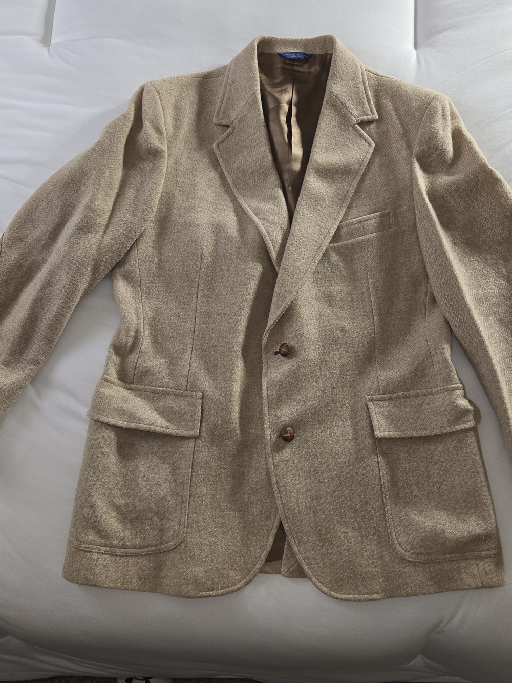 Pendleton Wool Blazer Mens 44R Tan Tweed Elbow Patch Sport Coat Western Ivy